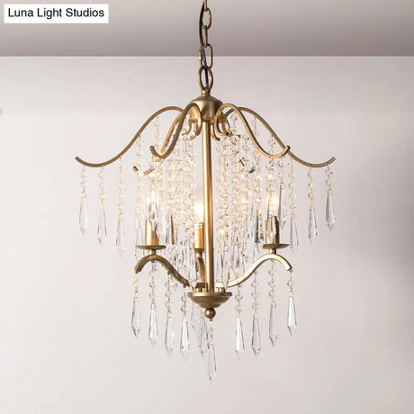 Modern Crystal Waterfall Chandelier - Brass Ceiling Hanging Light 3/4 Bulbs 18.5’/22.5’ Wide