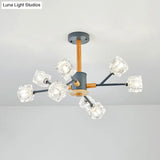 Modern Cube Clear Crystal Chandelier With 8 Grey Wood Branch Lights