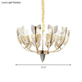 Modern Curved Arm Ceiling Light With Leaf Crystal 8/10 Heads Brushed Brass Finish