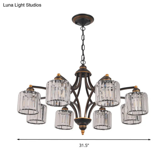 Modern Curved Arm Chandelier With Clear Tri-Sided Crystal Rods - 3/5/6 Heads Black Ceiling Fixture