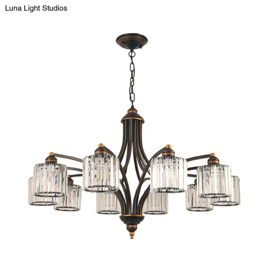 Modern Curved Arm Chandelier With Clear Tri-Sided Crystal Rods - 3/5/6 Heads Black Ceiling Fixture