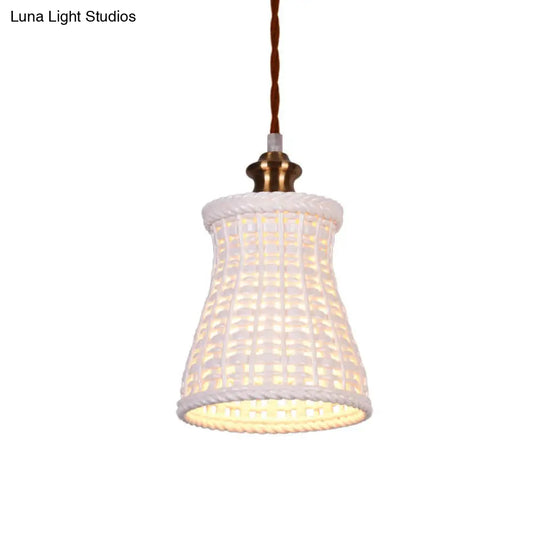 Modern Curved Basket Hanging Light: 1-Head Ceramic Pendant For Dining Table
