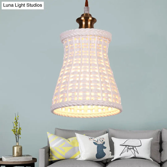 Modern Curved Basket Hanging Light: 1-Head Ceramic Pendant For Dining Table