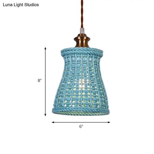 Modern Curved Basket Hanging Light: 1-Head Ceramic Pendant For Dining Table