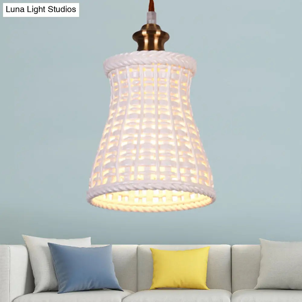 Modern Curved Basket Hanging Light: 1-Head Ceramic Pendant For Dining Table