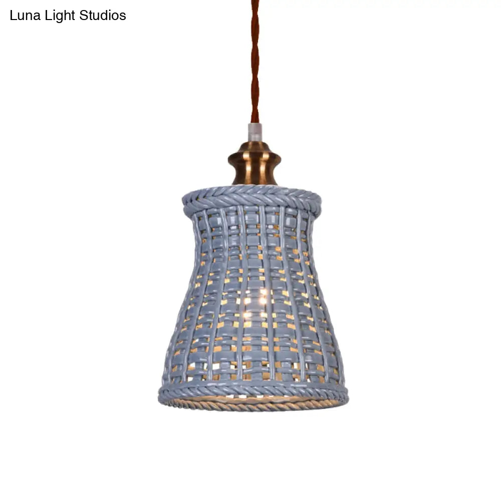 Modern Curved Basket Hanging Light: 1-Head Ceramic Pendant For Dining Table