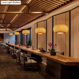 Modern Curved Drum Bamboo Pendant Ceiling Light For Tea Room