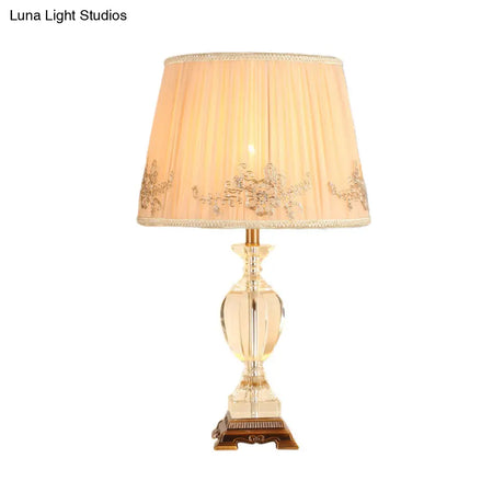Modern Curved Fabric Desk Lamp With Hand-Cut Crystal Detail And Beige Shade