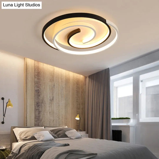 Modern Curved Flush Ceiling Light With Led In Black And White Acrylic For Bedroom Mounting Black -