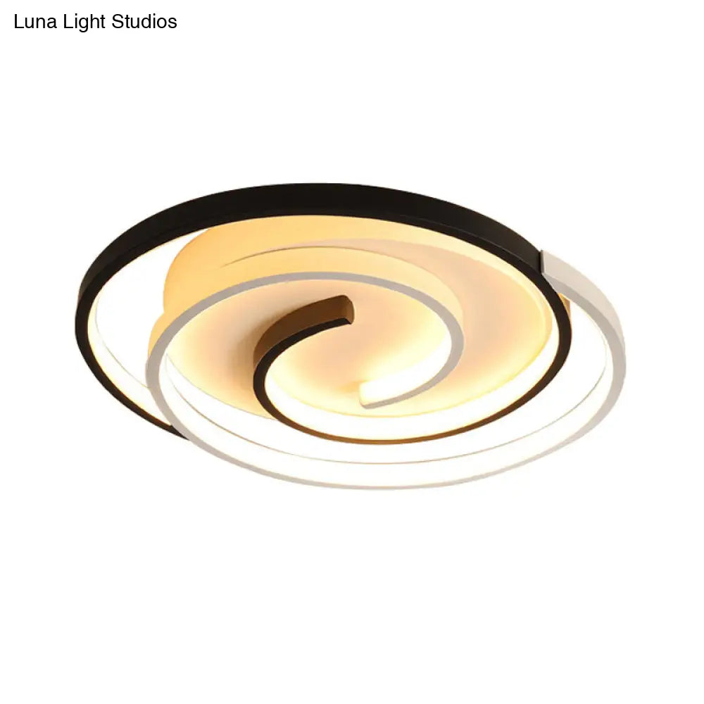 Modern Curved Flush Ceiling Light With Led In Black And White Acrylic For Bedroom Mounting