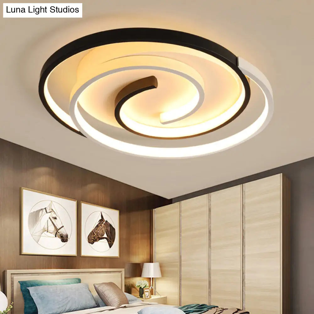 Modern Curved Flush Ceiling Light With Led In Black And White Acrylic For Bedroom Mounting
