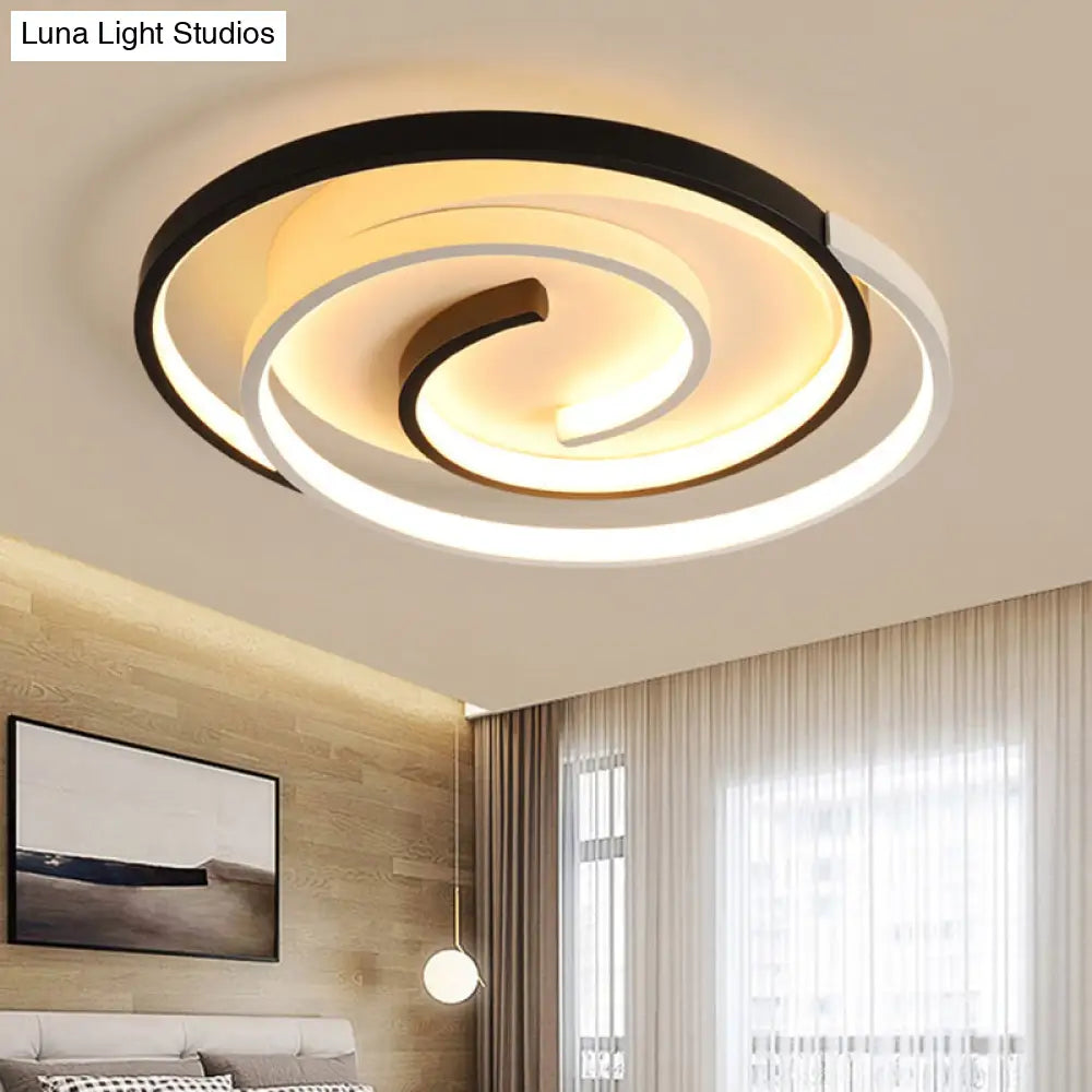 Modern Curved Flush Ceiling Light With Led In Black And White Acrylic For Bedroom Mounting
