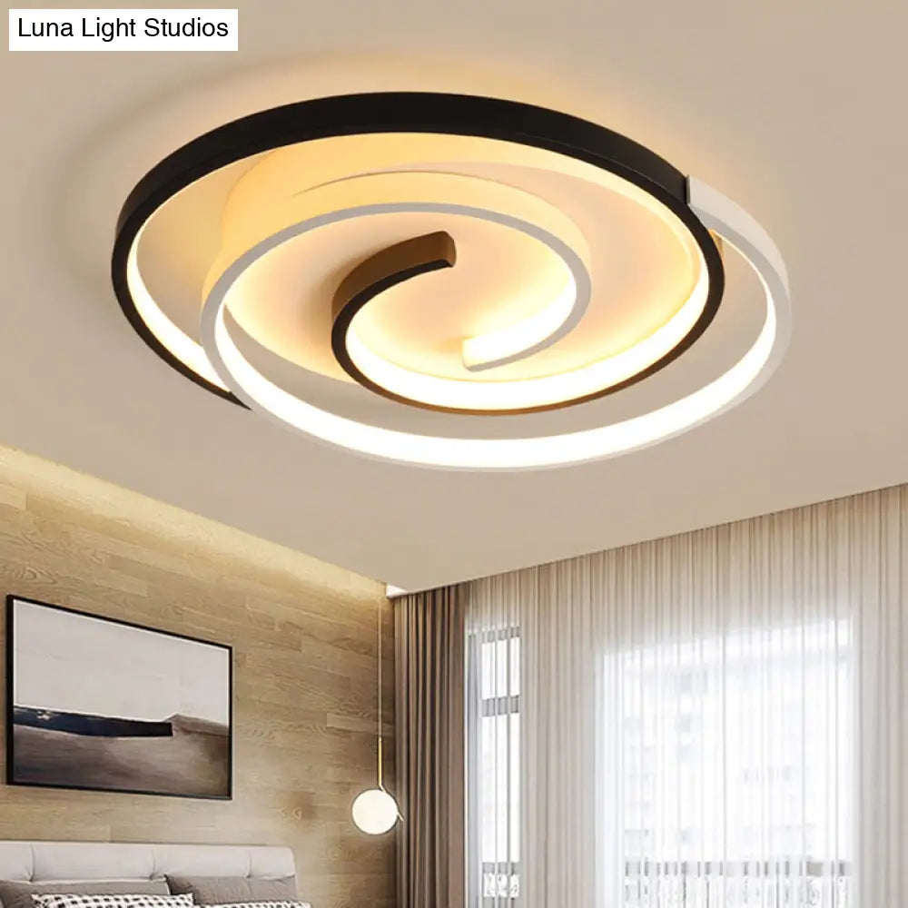 Modern Curved Flush Ceiling Light With Led In Black And White Acrylic For Bedroom Mounting