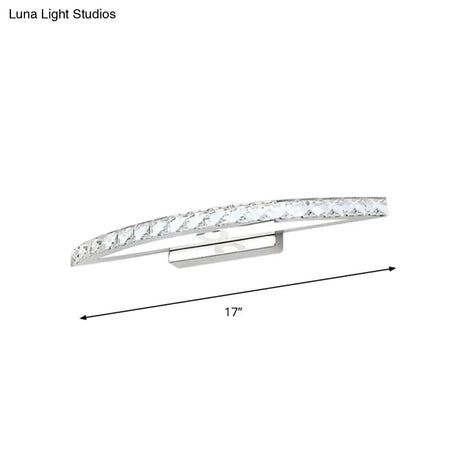 Modern Curved Vanity Lighting: Clear/Champagne Crystal Led Wall Mounted Lamp - 17/21 W Warm/White