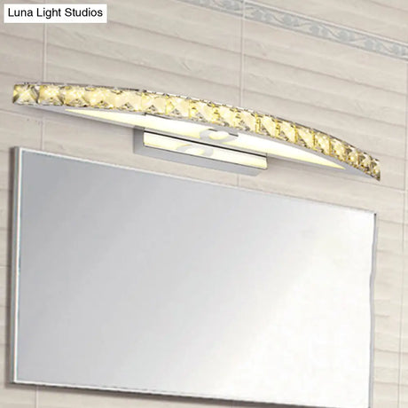 Modern Curved Vanity Lighting: Clear/Champagne Crystal Led Wall Mounted Lamp - 17/21 W Warm/White