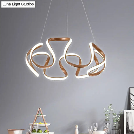 Modern Curvy Circle Pendant Light With Metallic Brown Finish - Led Chandelier