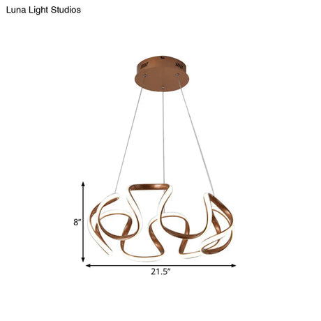 Modern Curvy Circle Pendant Light With Metallic Brown Finish - Led Chandelier