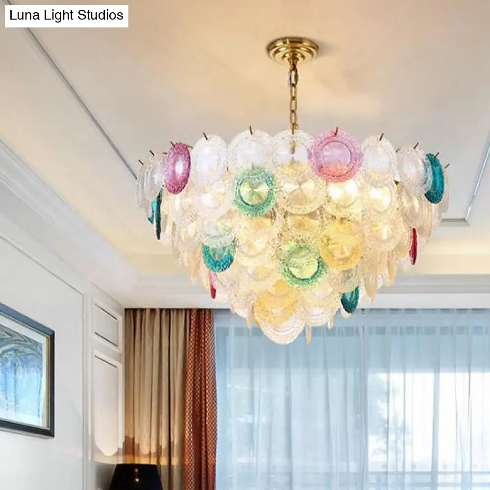 Modern Cut Crystal Conical Chandelier - 12 Bulbs Wide Brass Suspension Pendant Light