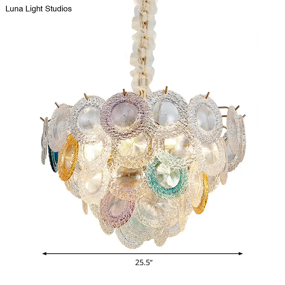 Modern Cut Crystal Conical Chandelier - 12 Bulbs Wide Brass Suspension Pendant Light