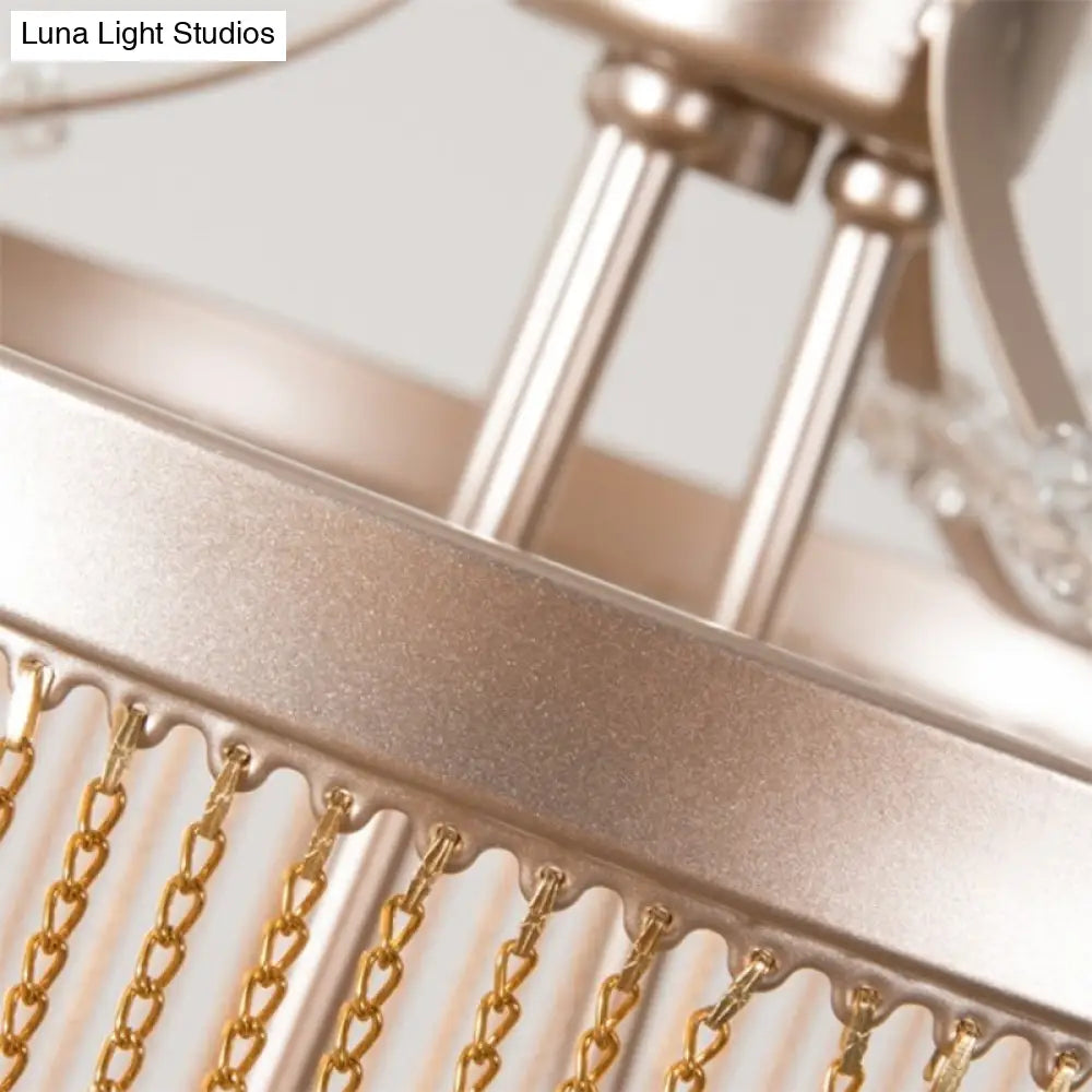 Modern Cylinder Crystal Strand Chandelier Ceiling Light - Gold Pendant 3/5/6 Lights