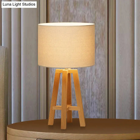 Modern Cylinder Nightstand Lamp With Flaxen/White Fabric Shade - Perfect Reading Book Light (1 Head)