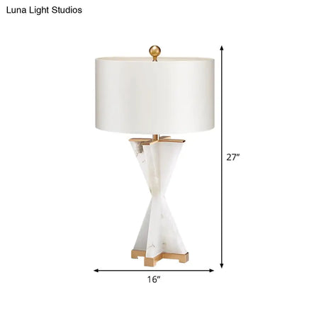 Modern Cylinder Study Lamp - 16/16.5 Wide Fabric Shade White Bedside Reading Light