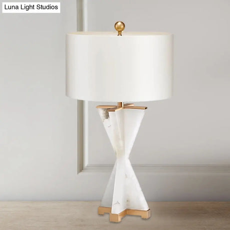 Modern Cylinder Study Lamp - 16/16.5 Wide Fabric Shade White Bedside Reading Light