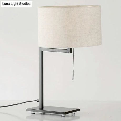 Modern Cylinder Task Lamp With Pull Chain - White Fabric 1 Bulb Reading Light