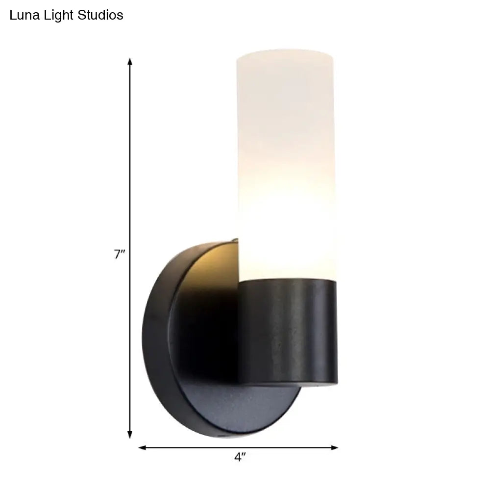 Modern Cylinder White Glass Sconce Lamp With 1 Black Led Light - Wall Mounted Fixture