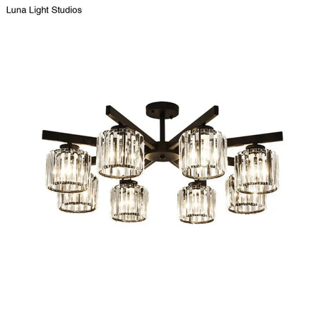 Modern Cylindrical Crystal Semi Flush Ceiling Light With 3/6/8-Head Design - Black Ideal For Living