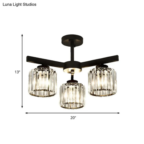 Modern Cylindrical Crystal Semi Flush Ceiling Light With 3/6/8-Head Design - Black Ideal For Living