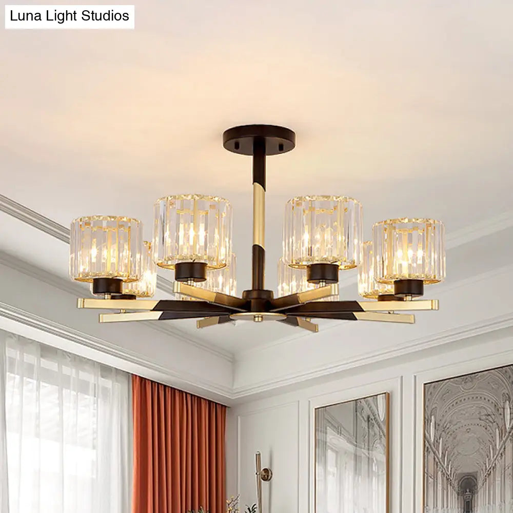 Modern Cylindrical Crystal Semi Flush Chandelier In Black - 6/8 - Head Living Room Ceiling Light 8 /