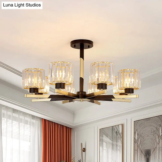 Modern Cylindrical Crystal Semi Flush Chandelier In Black - 6/8 - Head Living Room Ceiling Light 8 /