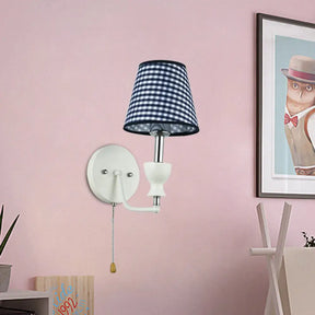 Modern Dark Blue 1-Head Barrel Wall Lamp With Pull Chain - Perfect For Bedrooms