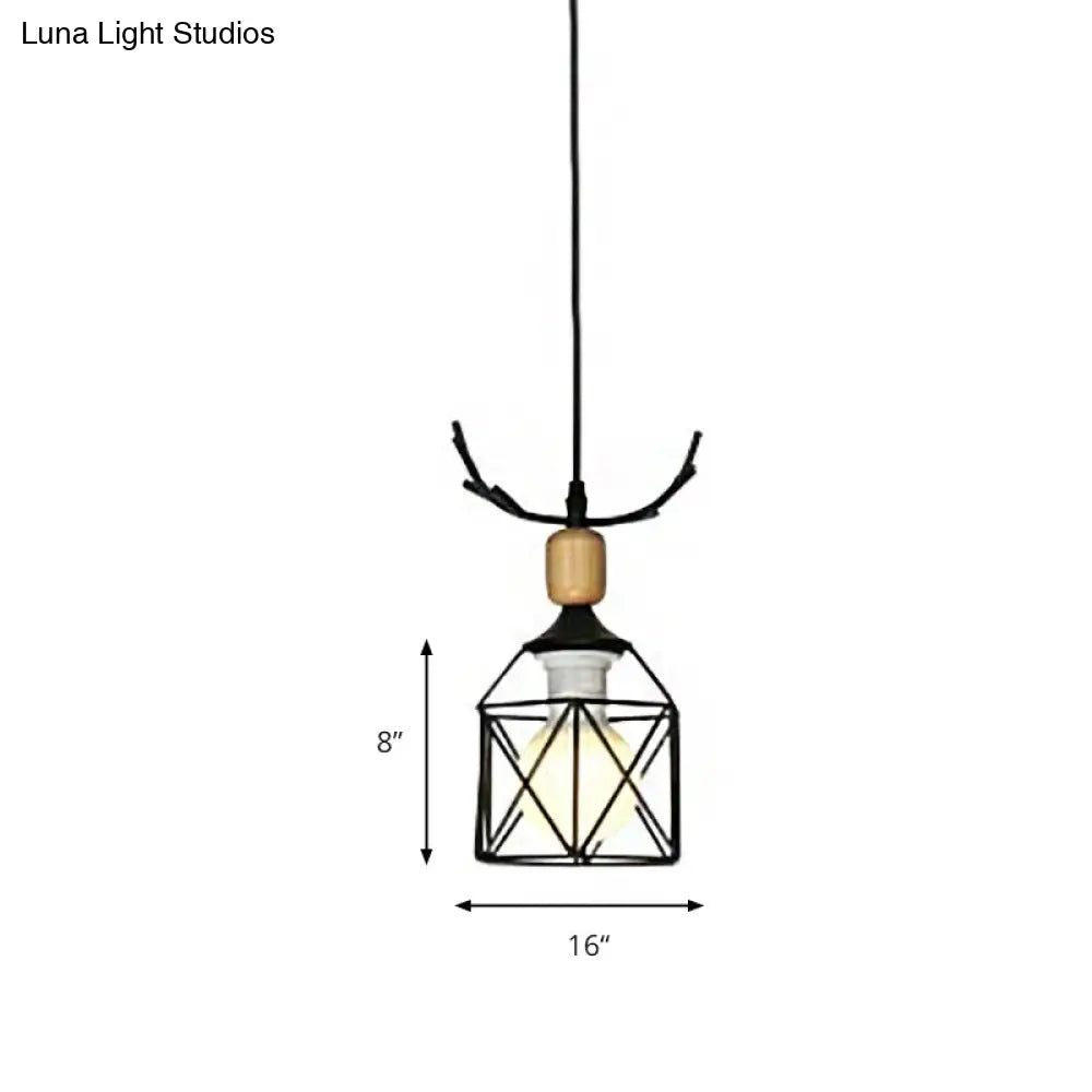 Modern Deer Horn Hanging Light Metal Pendant For Dining Room - 1 Head Black Ceiling Fixture