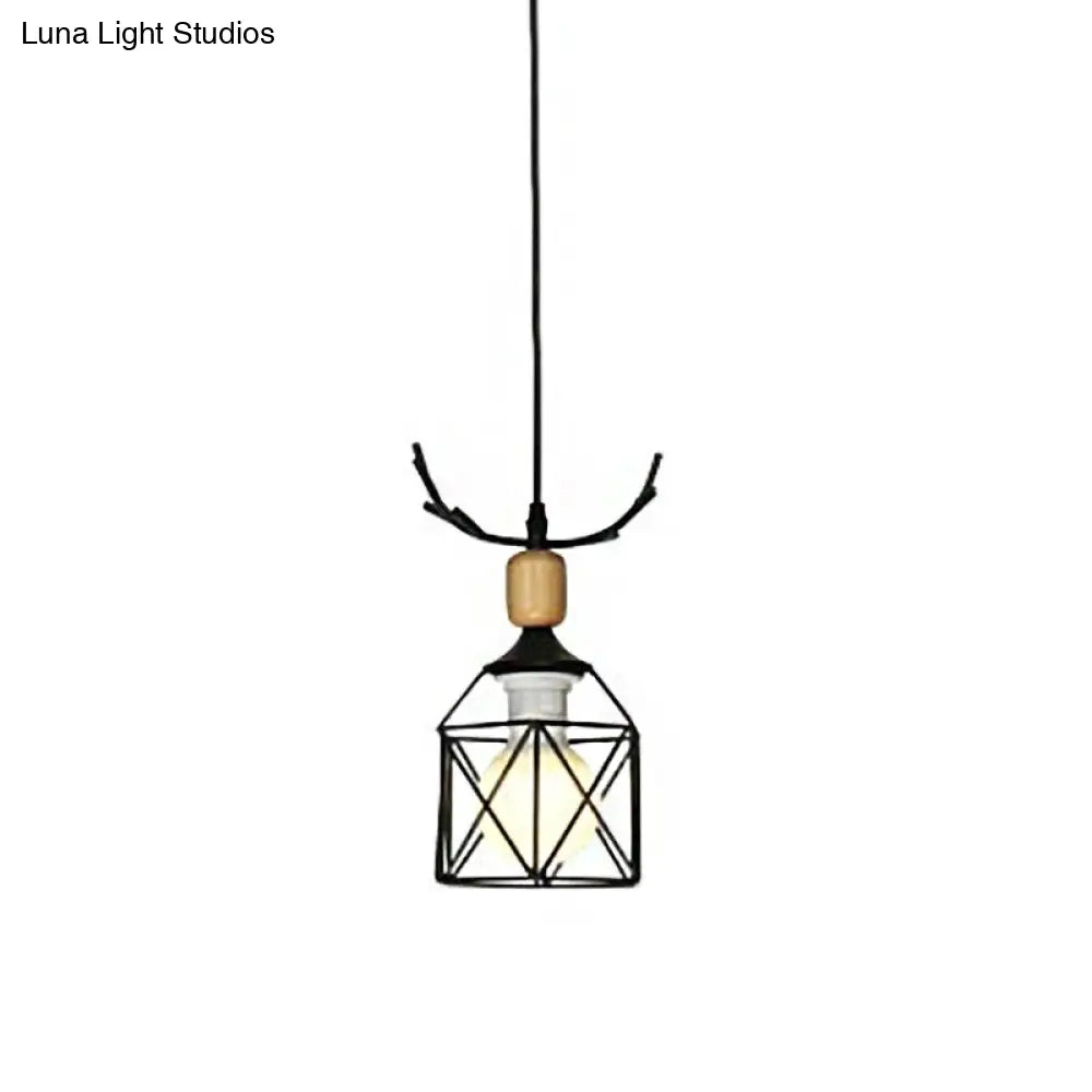 Modern Deer Horn Hanging Light Metal Pendant For Dining Room - 1 Head Black Ceiling Fixture