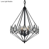 Modern Diamond Suspension Pendant Chandelier with 3 Metallic Heads and Crystal Encrustation in Black Elegant Parlor