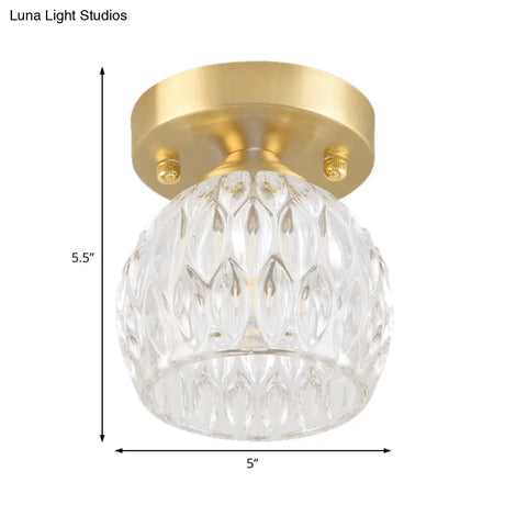 Modern Dimpled Crystal Flush Mount Ceiling Light For Corridor - 1 Brass Fixture