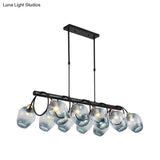 Modern Dimpled Glass Wine Cup Island Light With 6/8/10-Head Black Suspended Fixture Blue/Green Ombre