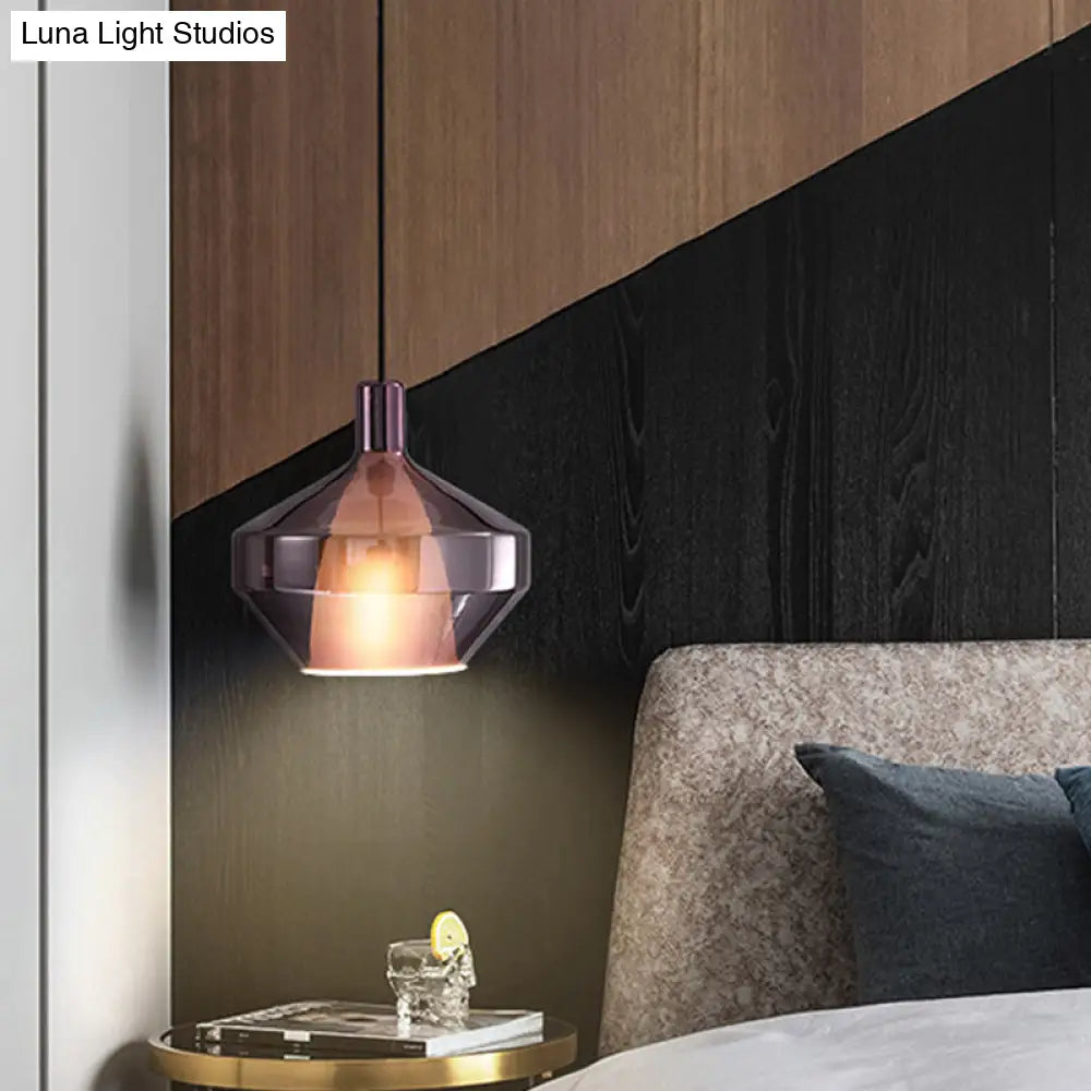 Modern Dining Room Pendant Light With Geometric Glass Shade Purple