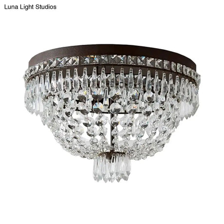 Modern Dome Frame Crystal Flush Mount Ceiling Light - 3 - Light Clear Strand Black Fixture