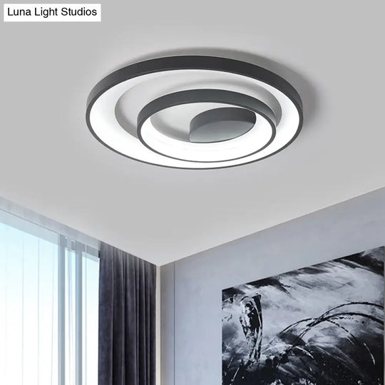 Modern Double Circle Iron Flush Light - 16.5’/20.5’ Wide Led Ceiling Lamp In Black With Warm/White