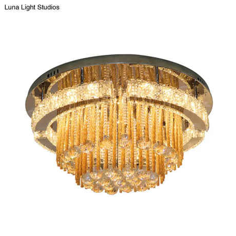 Modern Draping Crystal Lounge Led Flush Mount Ceiling Light - Polished Chrome Round/Square Fixture