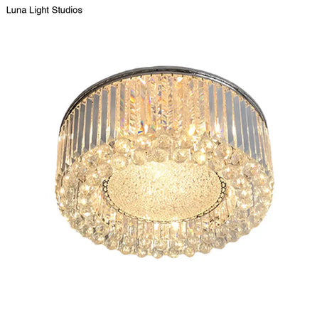 Modern Drum Ceiling Flush Mount Crystal Light - 5-Bulb Silver With Minimalist Design