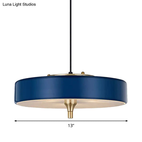 Modern Drum Chandelier Light Blue/White/Black Metal - 3-Light Dining Room Hanging Fixture