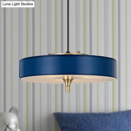Modern Drum Chandelier Light Blue/White/Black Metal - 3-Light Dining Room Hanging Fixture