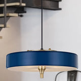 Modern Drum Chandelier Light Blue/White/Black Metal - 3-Light Dining Room Hanging Fixture Blue