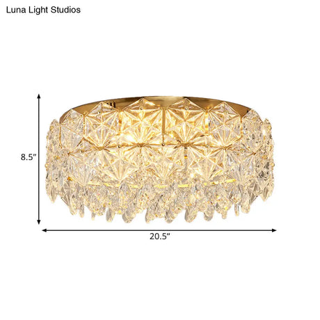 Modern Drum Crystal Flush Mount Ceiling Light With 4/6 Heads - 16.5’/20.5’ Width