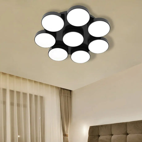 Modern Drum Flush Mount Light With Multiple Heads In Black/White For Study Room 8 / Black
