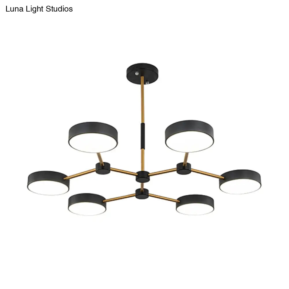 Modern Drum Pendant Chandelier Metallic Finish 6 Lights Black/White Hanging Ceiling Lamp